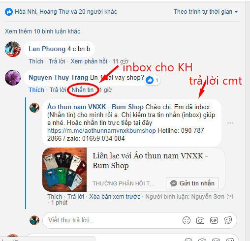 Phản hồi bình luận của khách hàng bằng tin nhắn