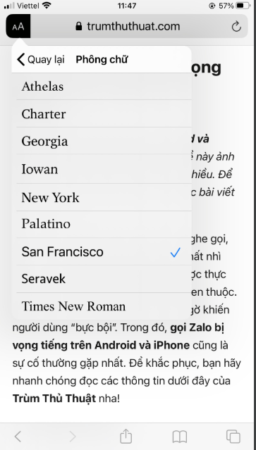 Bạn đang gặp vấn đề khi xem font chữ trên Safari trên Zalo? Hãy tìm hiểu những thủ thuật sửa font chữ mới nhất vào năm 2024 để giúp cho trải nghiệm của bạn trở nên thuận tiện hơn. Những hình ảnh liên quan đến chủ đề này sẽ giải đáp những thắc mắc của bạn một cách nhanh chóng và chính xác.