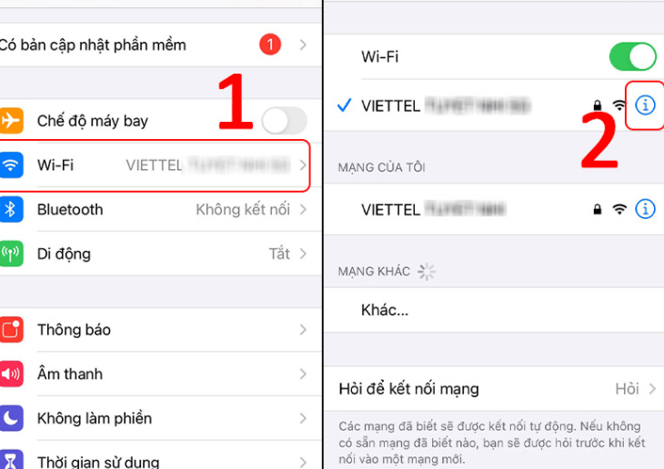 Xem lại kết nối mạng wifi/4G