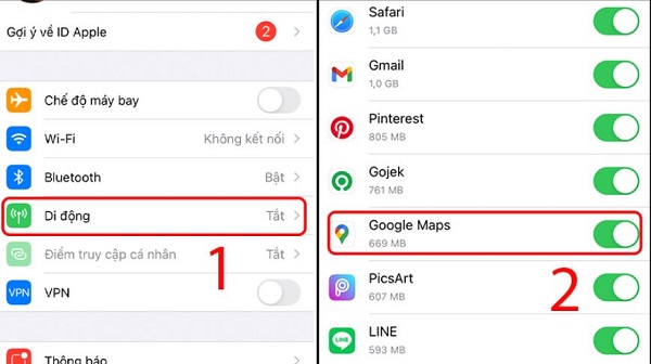 Cho phép Google Maps sử dụng dữ liệu di động