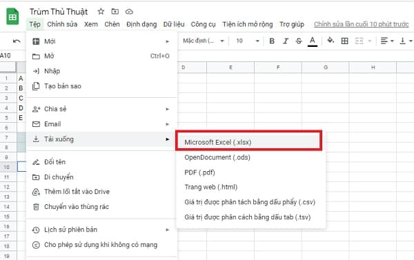Cách copy từ Google Sheet sang Excel giữ nguyên định dạng