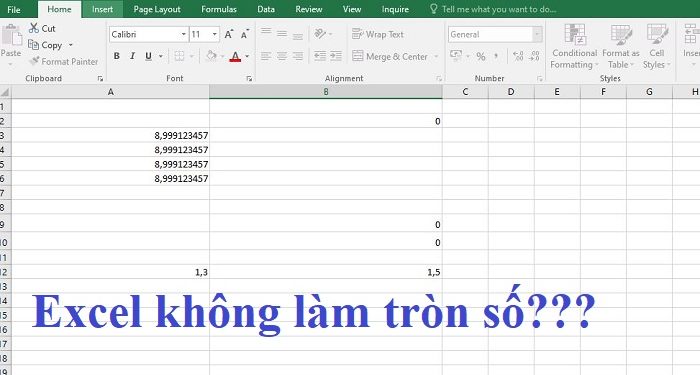 Excel không làm tròn số
