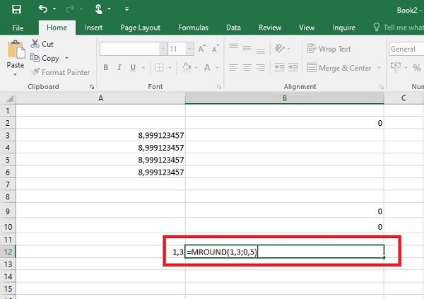 Hàm làm tròn lên 0.5 trong Excel 