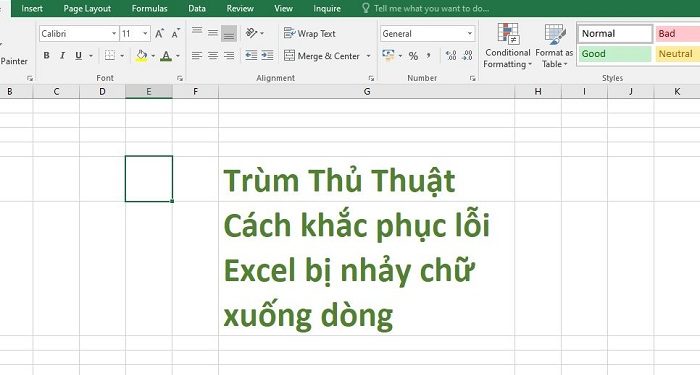Chữ bị nhảy xuống dòng trong Excel