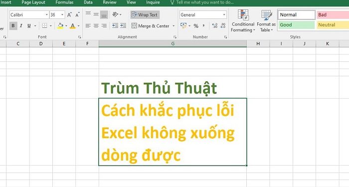 Excel không xuống dòng được
