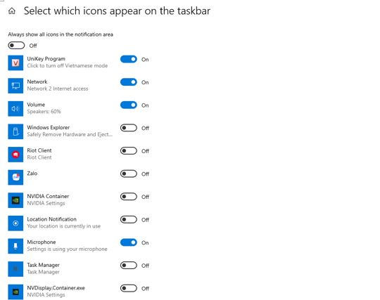 Thiết lập lại cài đặt trong phần taskbar settings 2