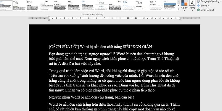 Word bị nền đen chữ trắng