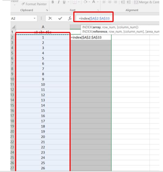 Sử dụng hàm đảo ngược cột trong Excel B3
