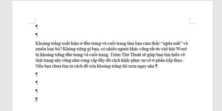 Word bị khoảng trắng đầu trang và cuối trang