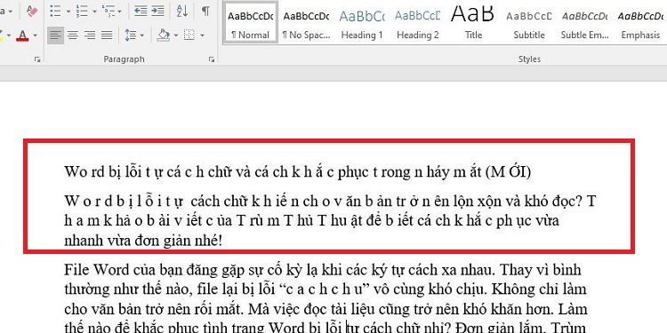 Word bị lỗi tự cách chữ