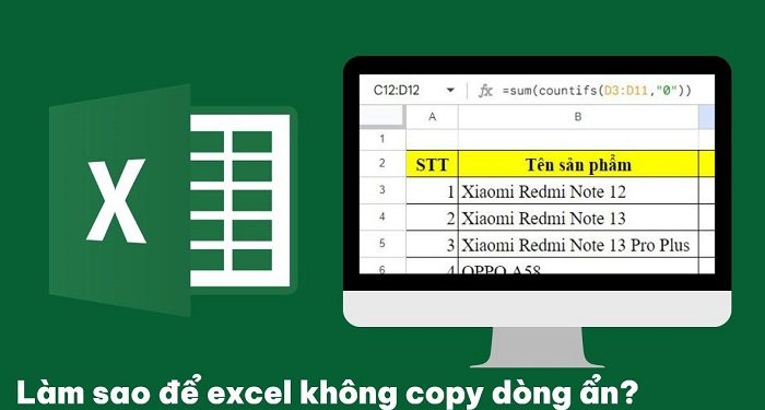 Excel không copy dòng ẩn