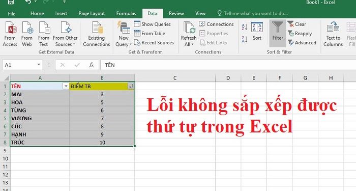 Lỗi không sắp xếp được thứ tự trong Excel