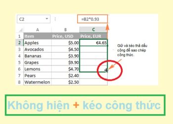 Excel không hiện dấu cộng kéo công thức