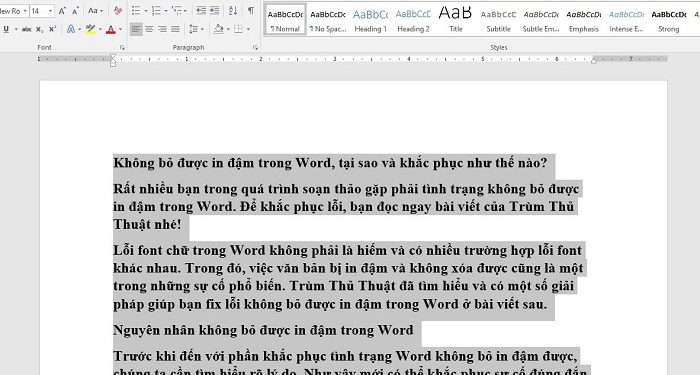 Không bỏ được in đậm trong Word