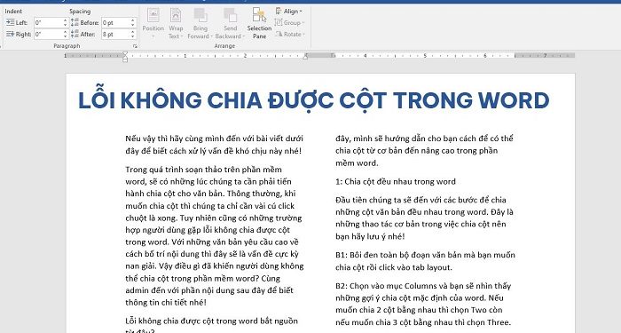 Lỗi không chia được cột trong Word