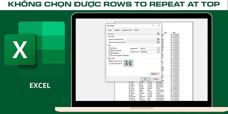 không chọn được Rows to repeat at top