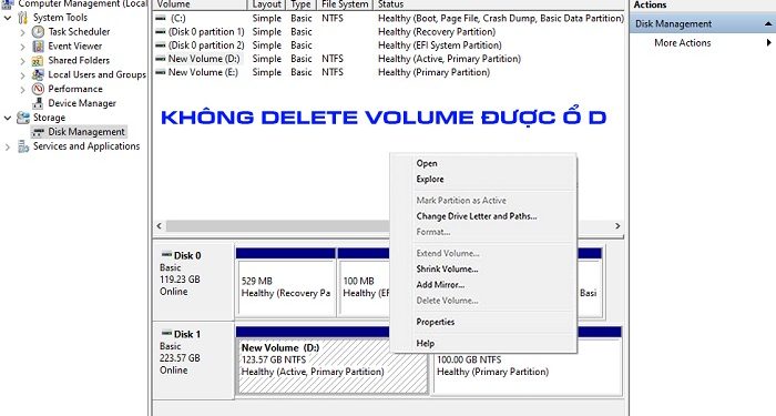 Không Delete Volume được ổ D