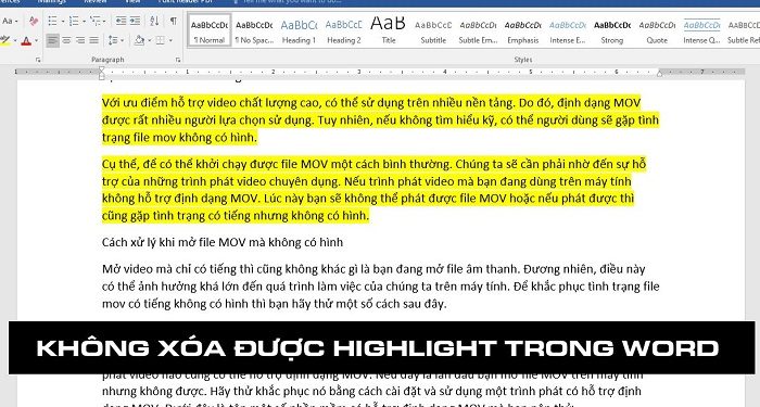 không xóa được Highlight trong Word