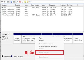 Extend Volume ổ C bị ẩn