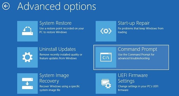 Advanced Options không có Command Prompt