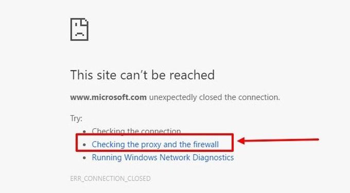 Lỗi checking the proxy and the Firewall