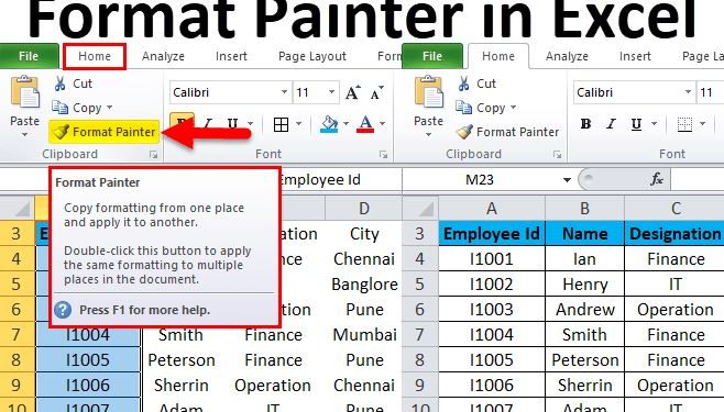 lỗi không Format Painter trong Excel