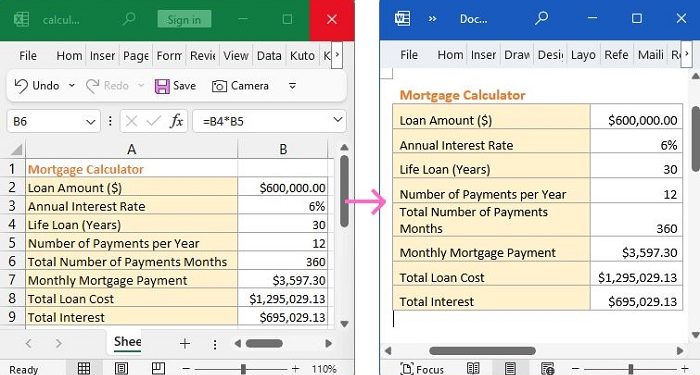 Chèn Excel vào Word không hiển thị hết