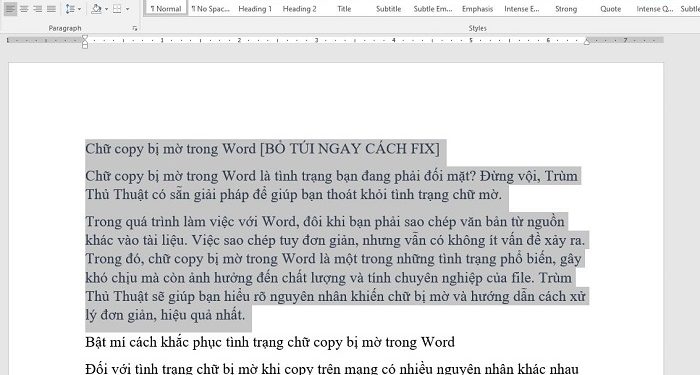 Chữ copy bị mờ trong Word