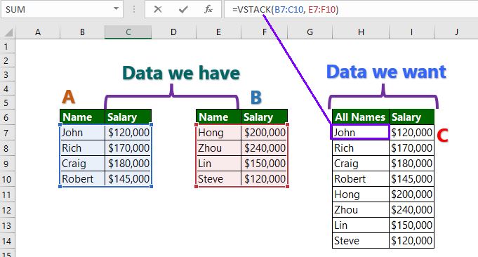 Excel không có hàm VSTACK