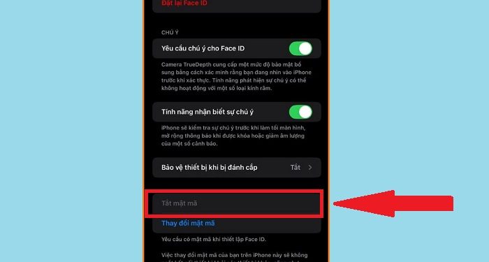 iPhone không hiện tắt mật mã