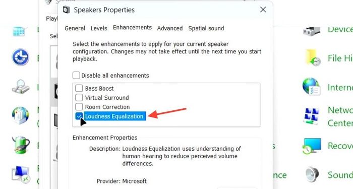 máy tính không có Loudness Equalization