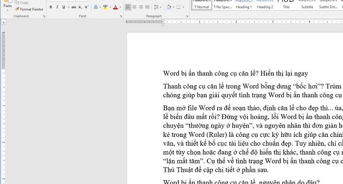 Word bị ẩn thanh công cụ căn lề