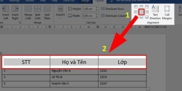 không tìm thấy Cell Alignment trong Word
