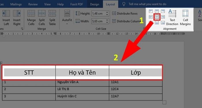 không tìm thấy Cell Alignment trong Word