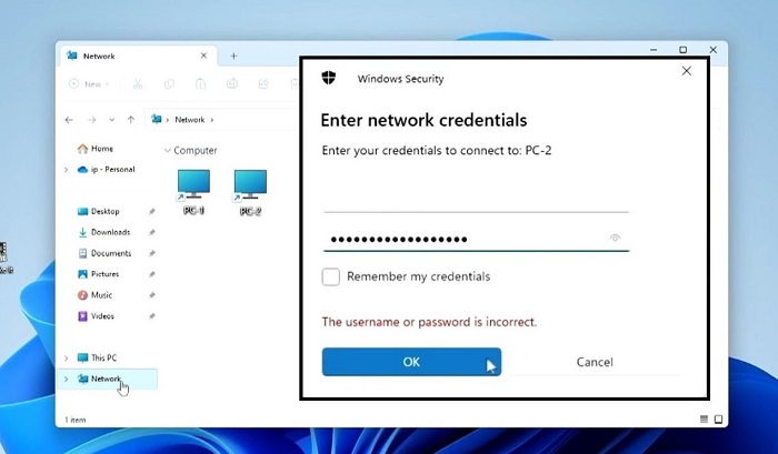 sửa lỗi enter network credentials Win 11